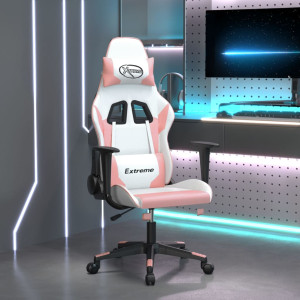 Cadeira de jogos de couro sintético branco e rosa D