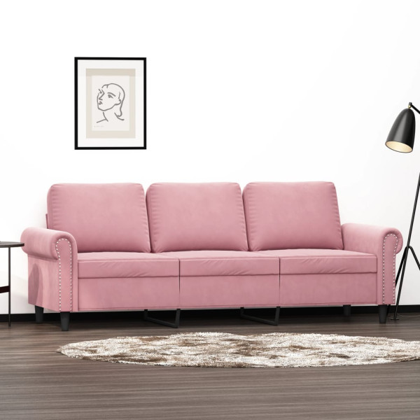 Sofá de 3 plazas terciopelo rosa 180 cm D