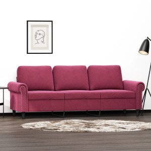 Sofá de 3 lugares de veludo vermelho vermelho 180 cm D