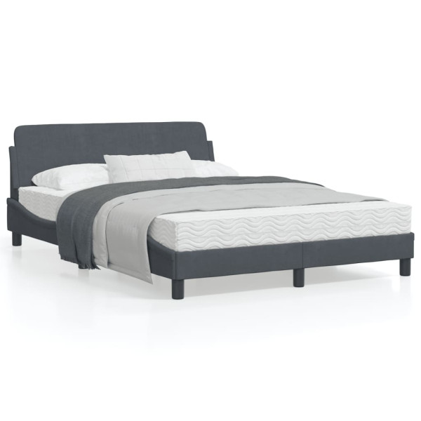 Estrutura da cama com cabeceira de veludo cinza escuro 120x200 cm D