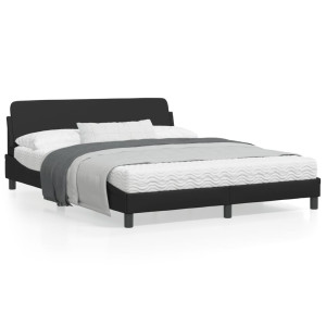 Estructura de cama con cabecero cuero sintético negro 160x200cm D