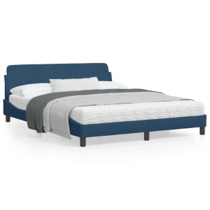 Estructura de cama con cabecero de tela azul 160x200 cm D