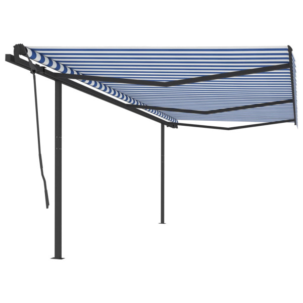 Toldo retrátil manual com postes azuis e brancos 6x3,5 m D