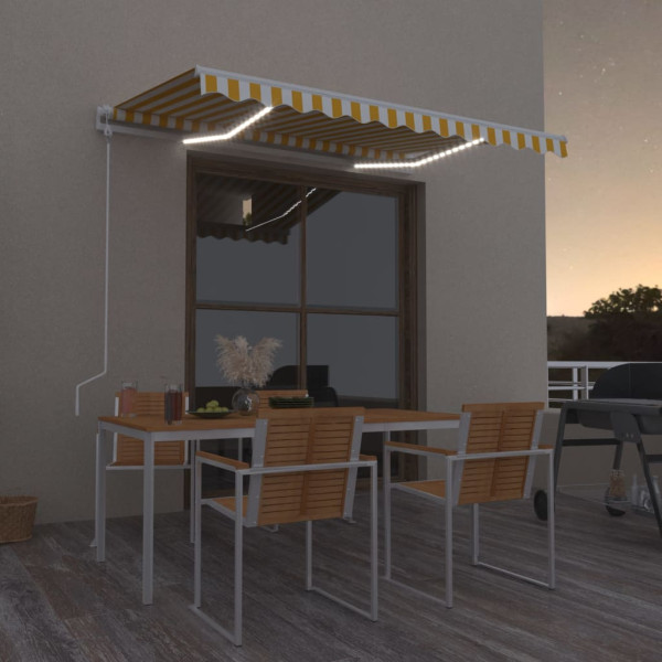 Toldo automático LED sensor de vento amarelo branco 300x250cm D