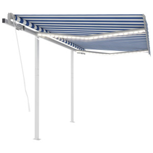 Toldo automático LED y sensor de viento azul y blanco 3x2.5 m D