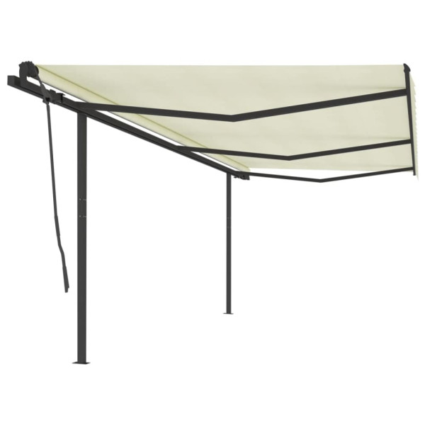 Toldo retrátil manual com postes de creme 6x3,5 m D