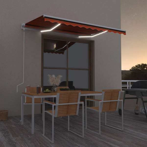 Toldo automático LED sensor de vento laranja marrom 300x250 cm D