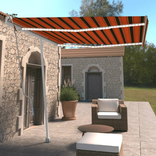 Toldo automático LED sensor de viento naranja marrón 300x250 cm D