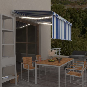 Toldo automático persiana LED sensor viento azul blanco 3x2.5 m D