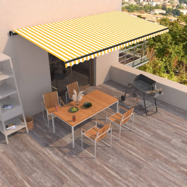 Toldo retrátil manual amarelo e branco 600x350 cm D