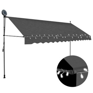 Toldo manual retráctil con LED gris antracita 400 cm D