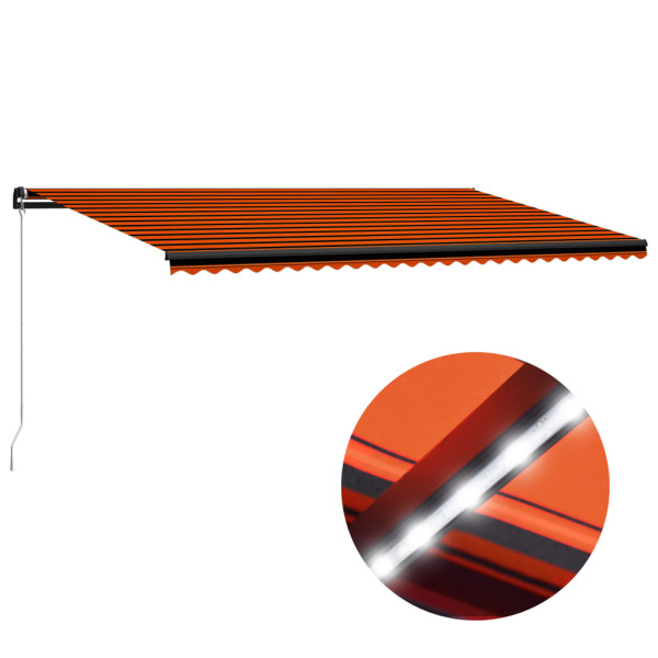 Toldo manual retrátil com luz LED laranja e marrom 600x300 cm D