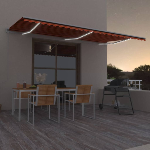 Toldo automático LED sensor de viento naranja marrón 600x300 cm D