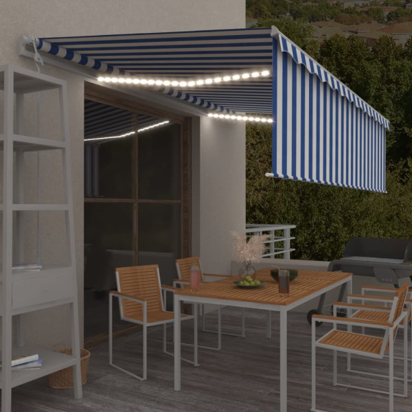 Toldo automático persiana LED sensor de vento azul branco 5x3 m D