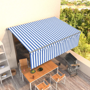 Toldo retráctil manual con persiana azul y blanco 4.5x3 m D