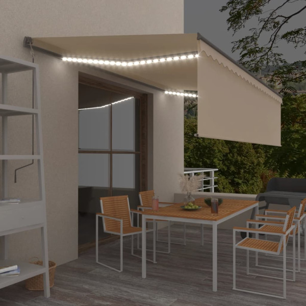 Toldo retrátil manual com persiana e LED creme 5x3 m D