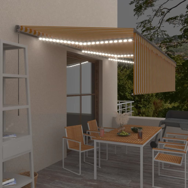 Toldo retrátil manual com persiana e LED amarelo branco 6x3 m D