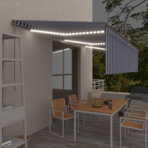 Toldo retráctil manual con persiana y LED azul y blanco 6x3 m D