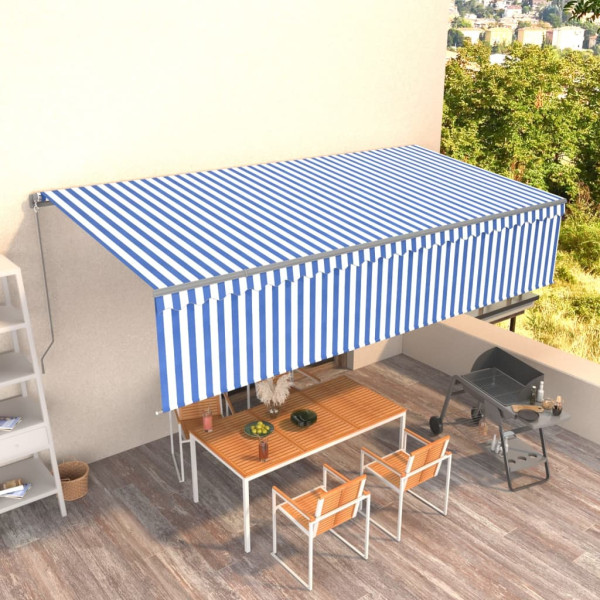 Toldo retrátil manual com persiana azul e branco 6x3 m D