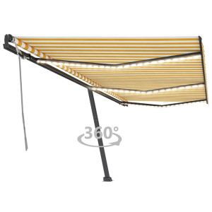 Toldo manual retráctil con luz LED amarillo y blanco 600x350 cm D