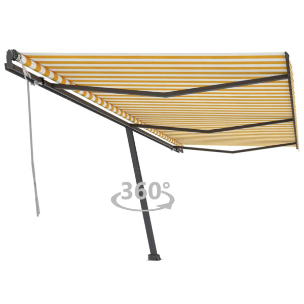 Toldo de pé retrátil manual amarelo e branco 600x300 cm D