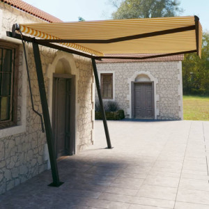 Toldo manual retráctil con postes amarillo y blanco 4.5x3 m D