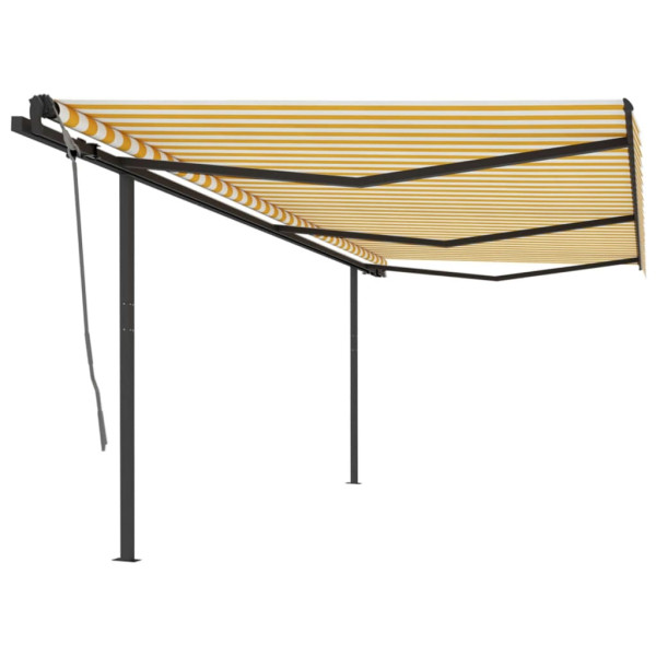 Toldo retrátil manual com postes amarelos e brancos 6x3 m D