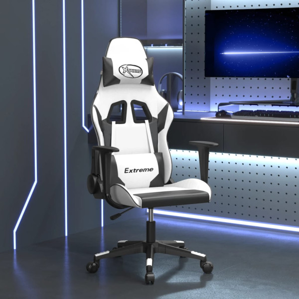 Silla gaming de masaje cuero sintético blanco y negro D