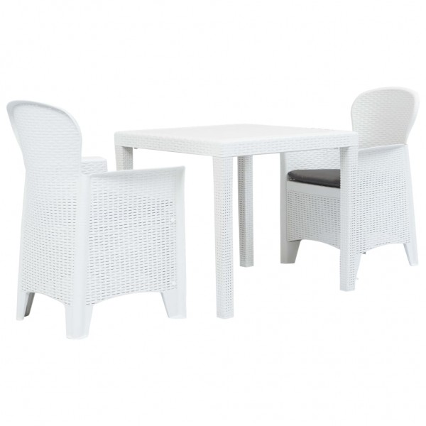 Mesa e cadeiras de jardim 3 peças plástico branco aspecto ratão D