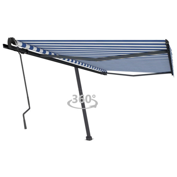 Toldo manual de pé retrátil azul e branco 450x350 cm D