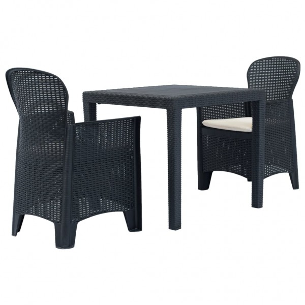 Mesa e cadeiras de jardim 3 peças plástico cinza aspecto ratão D
