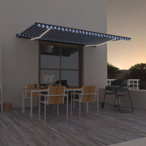 Toldo manual retráctil con LED azul y blanco 500x300 cm D