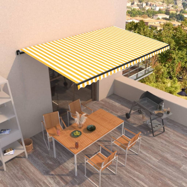 Toldo retráctil manual amarillo y blanco 500x350 cm D