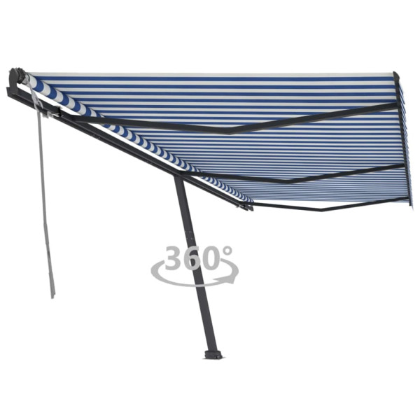 Toldo manual retrátil de pé azul e branco 600x300 cm D