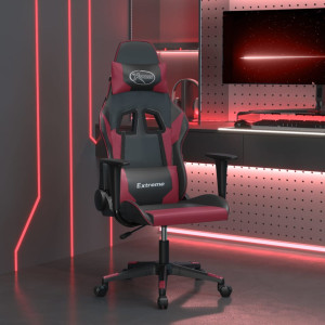 Silla gaming de masaje cuero sintético negro y rojo vino tinto D