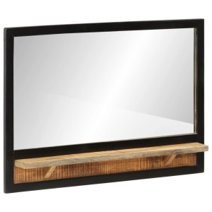 Espelho com estantes de madeira maciça de mangue e vidro 80x8x55 cm D