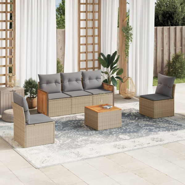 Conjunto de sofás jardim com almofadas 6 pcs ratão sintético beige D