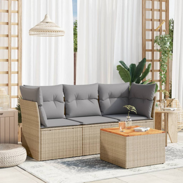 Conjunto de sofás jardim com almofadas 4 pcs ratão sintético beige D