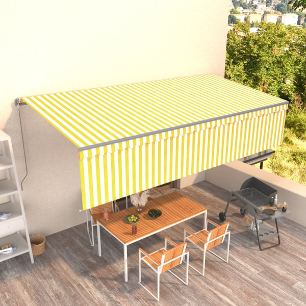 Toldo retráctil manual con persiana amarillo y blanco 6x3 m D