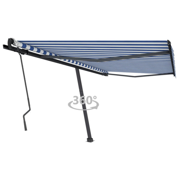 Toldo de pie retráctil manual azul y blanco 450x300 cm D