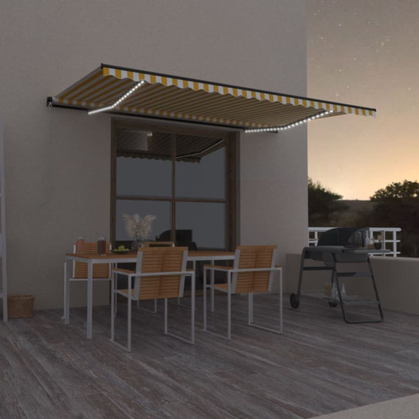 Toldo retrátil manual com luz LED amarela e branca 500x300 cm D