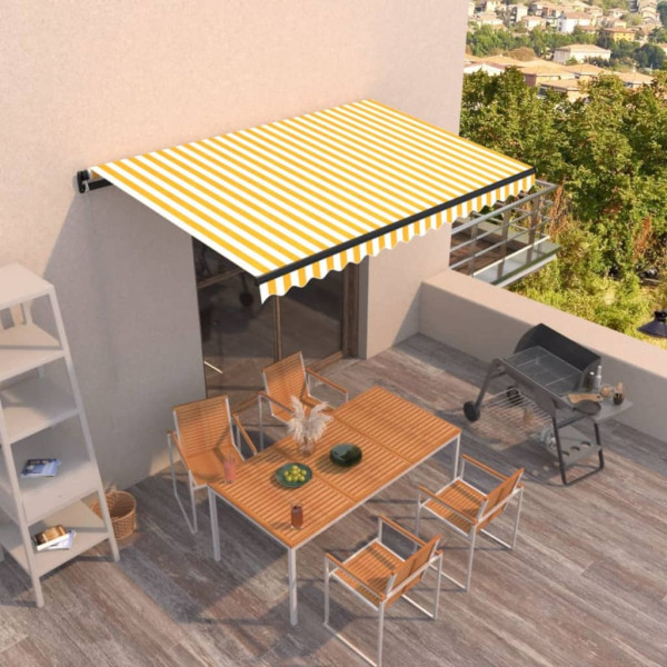 Toldo retrátil manual amarelo e branco 450x300 cm D