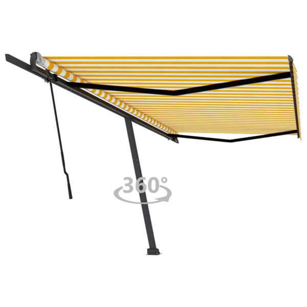 Toldo de pé manual retrátil amarelo e branco 500x300 cm D