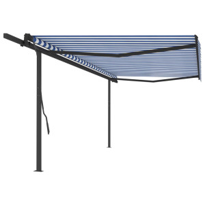 Toldo retráctil manual con postes azul y blanco 5x3.5 m D