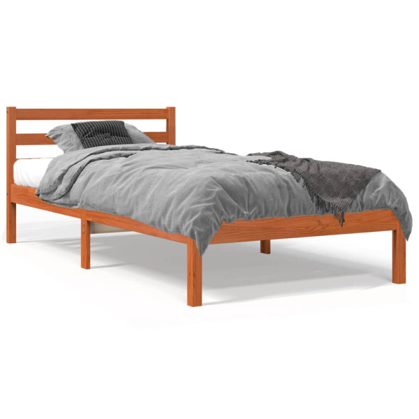 Estrutura de cama madeira maciça de pinho marrom cera 90x190 cm D