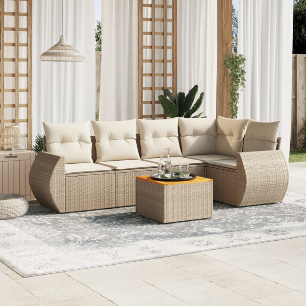 Conjunto de sofás jardim com almofadas 6 pcs ratão sintético beige D