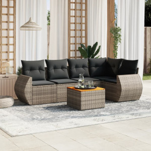 Set de muebles de jardín 6 pzas y cojines ratán sintético gris D