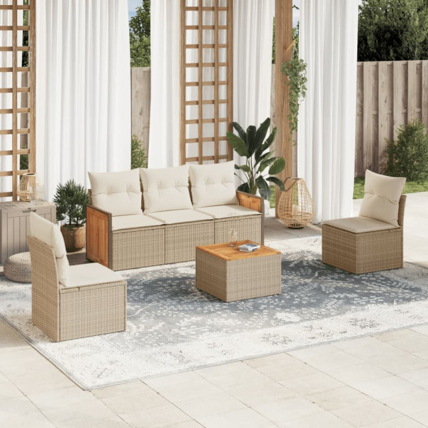 Conjunto de sofás jardim com almofadas 6 pcs ratão sintético beige D