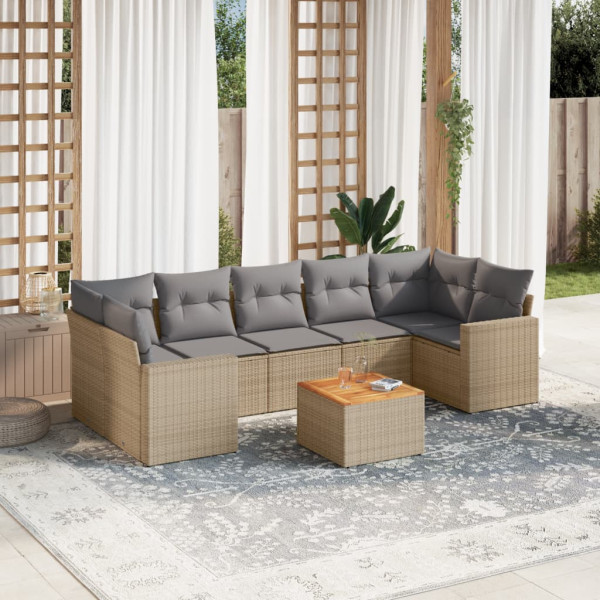 Conjunto de sofás de jardim com almofadas beige 8 pcs ratão PE D