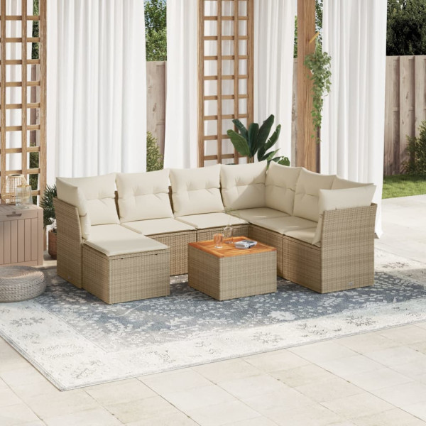 Conjunto de sofás de jardim com almofadas beige 8 pcs ratão PE D